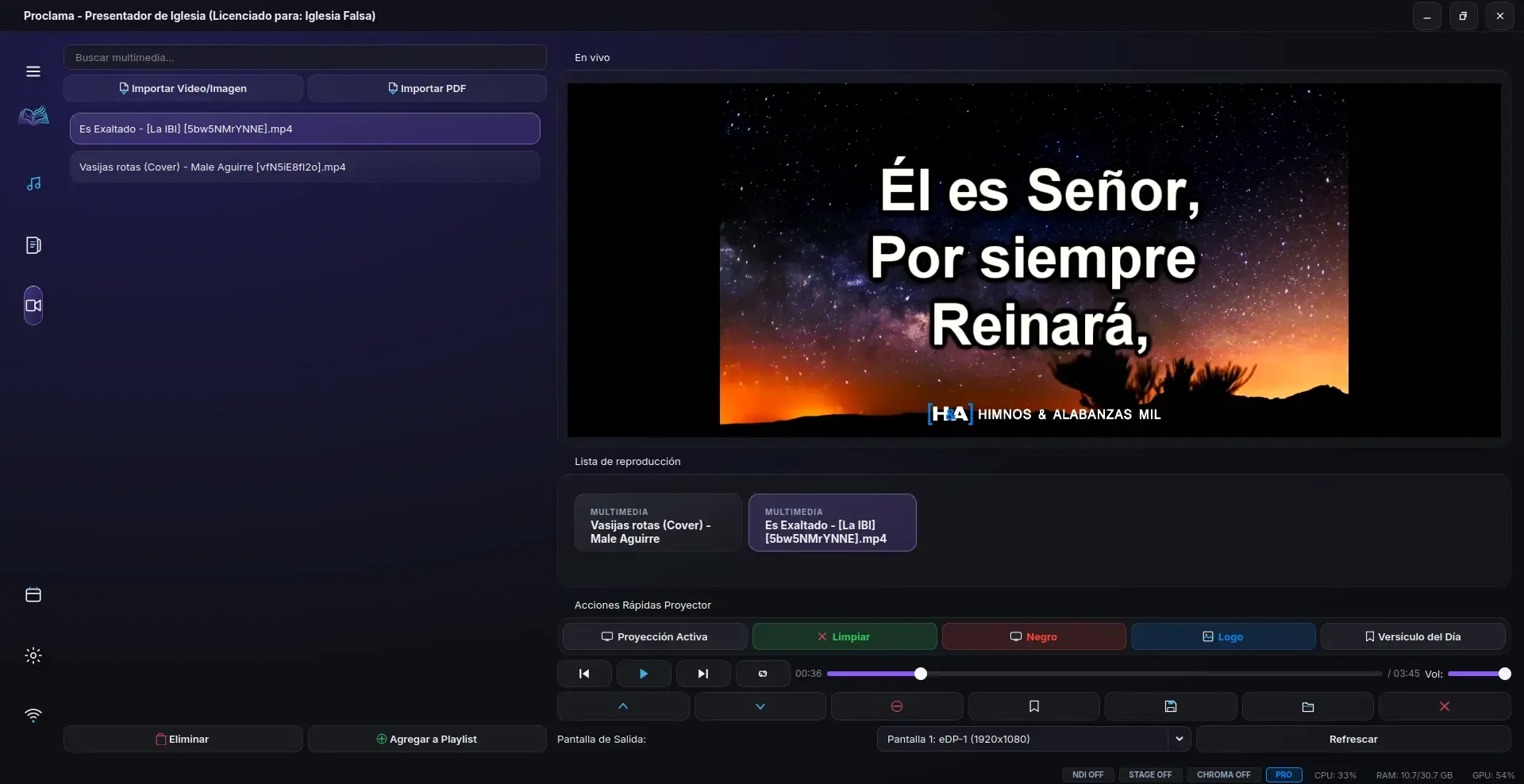Interfaz oscura de Proclama